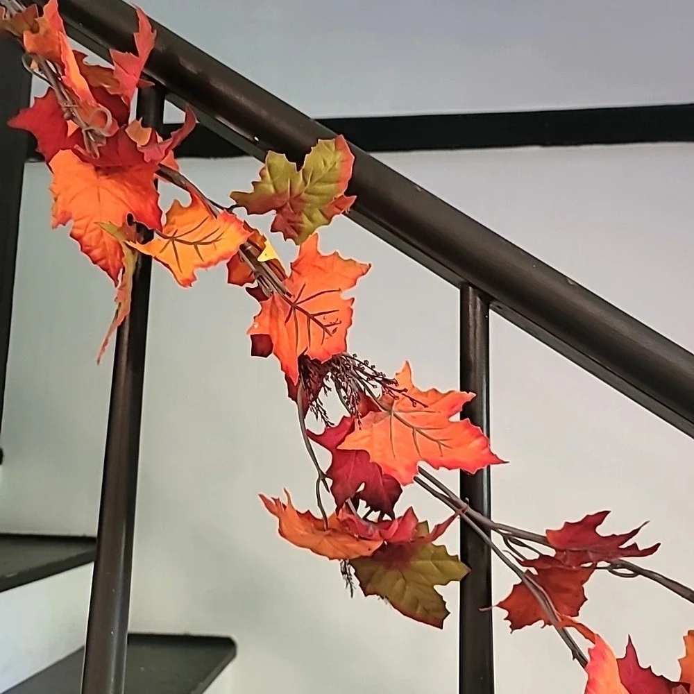 2 piece 6ft Red/Orange/Green Maple Leaf+ Berry Accents Garland-Fall Autumn Decor
